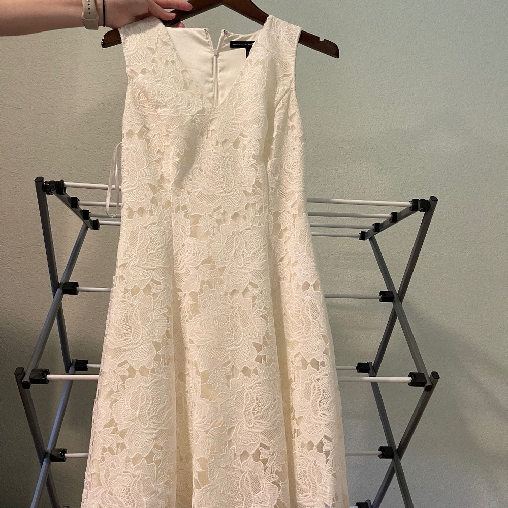White Lace Knee Length Dress White House Black Market